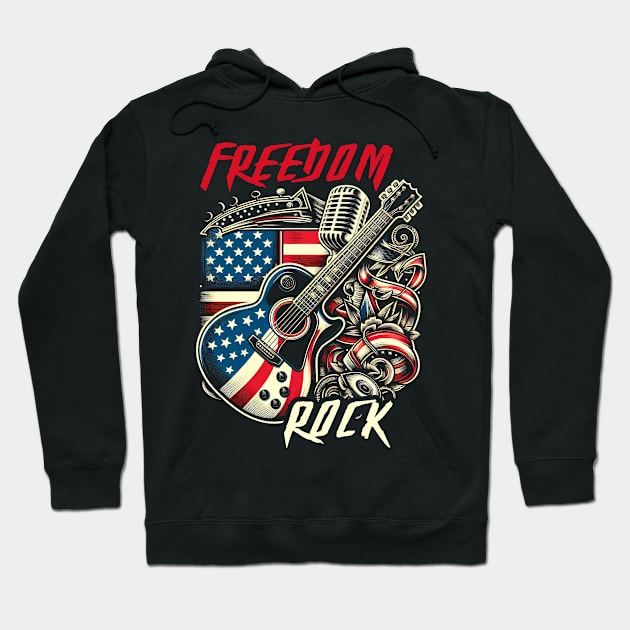 American Flag Guitarist Guitar Patriotic Men Women Hoodie by ArtbyJester